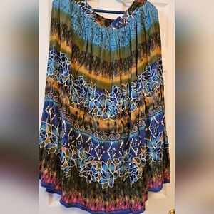 Bohemian Floral Tiered Maxi Skirt in Blue and Green